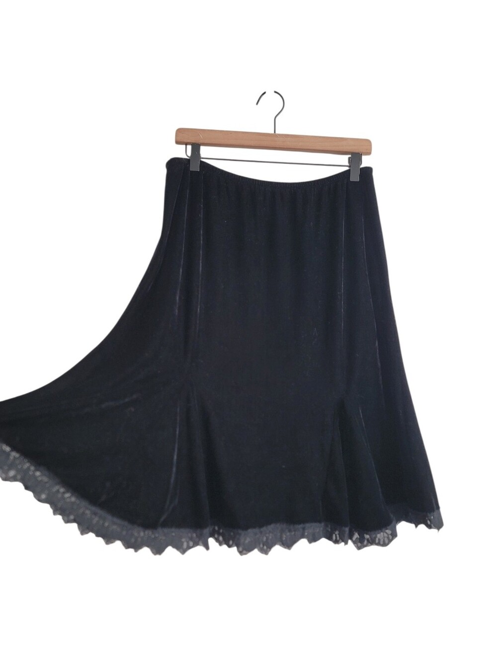 Black Velvet Twirly Skirt Lace Trim‎ Whimsigoth b.i.y.a.y.c.d.a. Dark Romantic